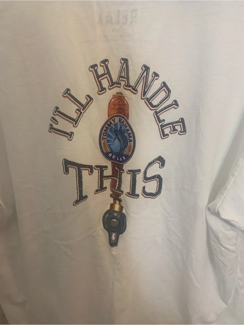 Tommy Bahama White Tee with Blue and Gold Crest - Picture 2 of 3